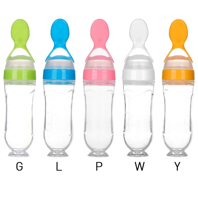 

Newborn Baby Squeezing Feeding Bottle Silicone Training Rice Spoon Infant Cereal Food Supplement Feeder Safe Tableware Tools