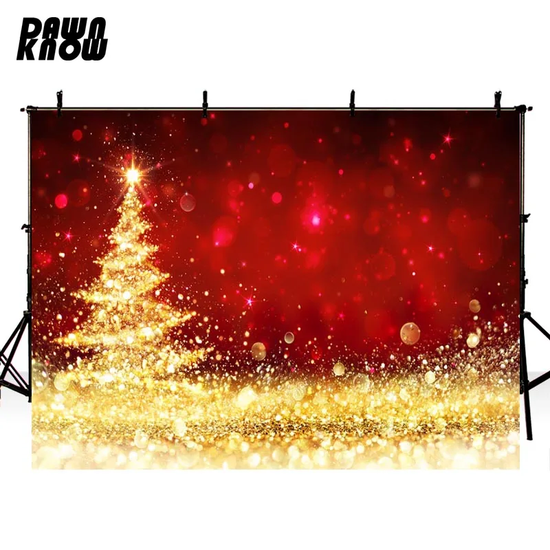 DAWNKNOW Merry Christmas Golden Tree Fond Photo Backdrop Fotografia фон для фотосъемки детская студия lv821