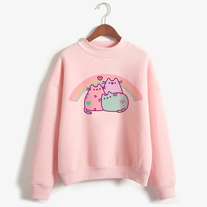 WY-pink-C1001-15 Милая Женская толстовка Ullzang Kawaii Pusheen Cat Harajuku в Корейском стиле; сезон осень-зима; теплая Женская толстовка с капюшоном - Цвет: WY-pink-C1001-15