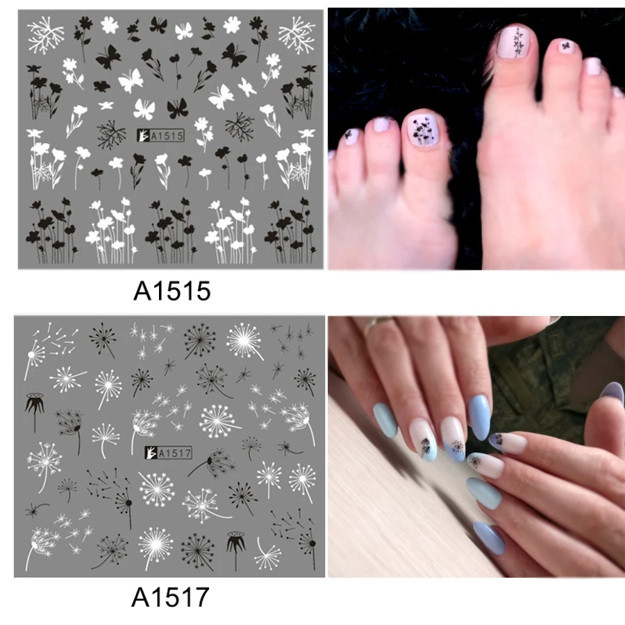 6 шт./компл. черный лист Белый Nail Art Наклейки ползунки цветка ландыша узор наклейки для ногтей, с водяным знаком горлышко в форме татуировки Маникюр Nail Art Deco