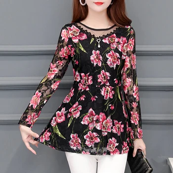 

JUAY KALA blouse women Spring 2020 New Fashion Jacquard Plus Size Lace Shirt Women's Printed Floral Chiffon Shirt блузка женская