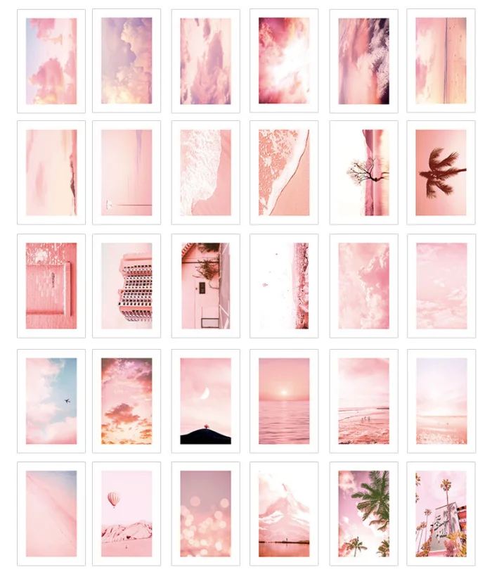 А8-розовая бумажная открытка с пейзажем(1 упаковка = 30 штук