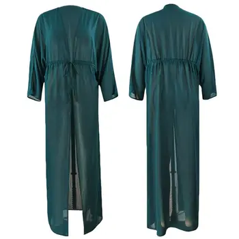 

Women Chiffon Maxi Long Swimsuit Cover Up Translucent Beach Open Front Cardigan