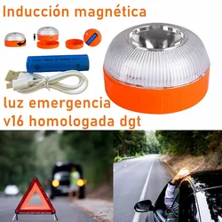 Lumière d'urgence v16 conforme à la dgt, lumière d'urgence pour voiture, lumière stroboscopique Rechargeable à Induction magnétique 