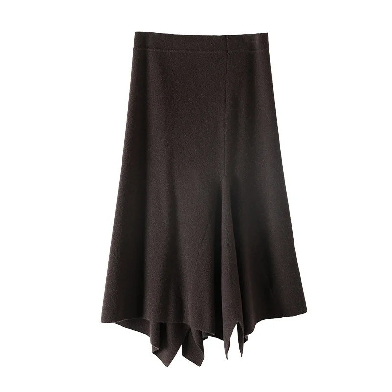 Вязаные Асимметричные женские юбки из 36% шерсти, корейская мода, Faldas Mujer Moda, новая юбка с высокой талией, юбки средней длины для женщин - Цвет: 7216