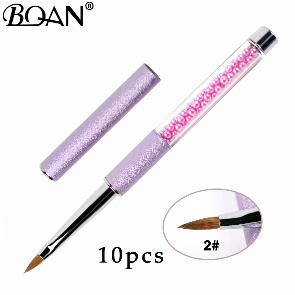 10pcs size 2 BQAN 10 шт./партия 2#4#6#8#10# фиолетовая жемчужная Кисть для ногтей, украшенная акриловой ручкой, кисточка для дизайна ногтей, кисть для ногтей - Цвет: 10pcs size 2