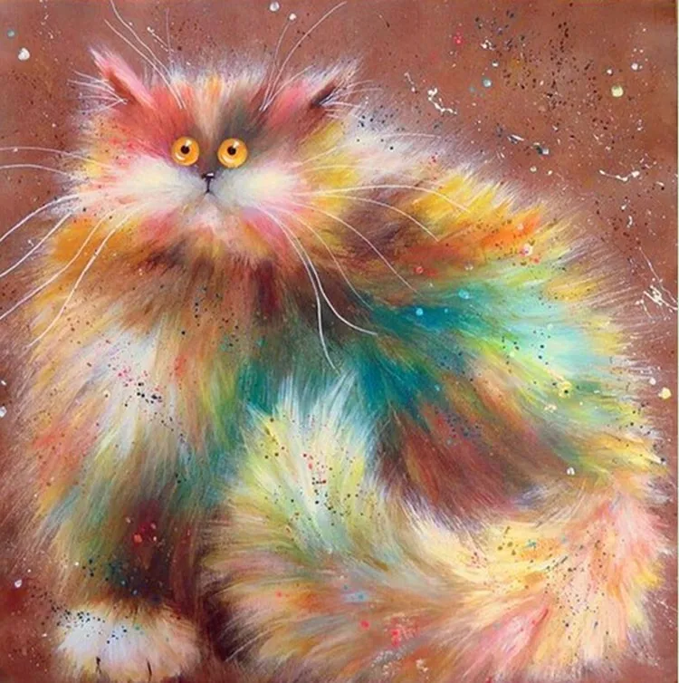 Full 5D Diy Daimond Painting Cross-stitch Cute Cat 3D Diamond Round Rhinestone Embroidery Diamant Cartoon | Дом и сад