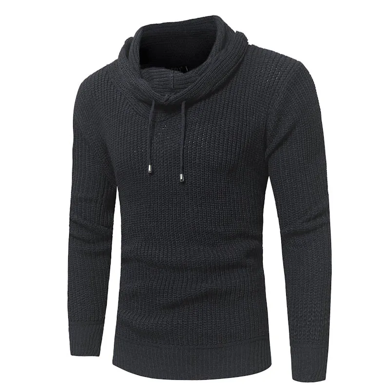 Men's Fashion Pure Color Hat Rope Heap Collar Collar Head Sweater Knitted Sweater Sweater Men Sweaters Men Clothes Y