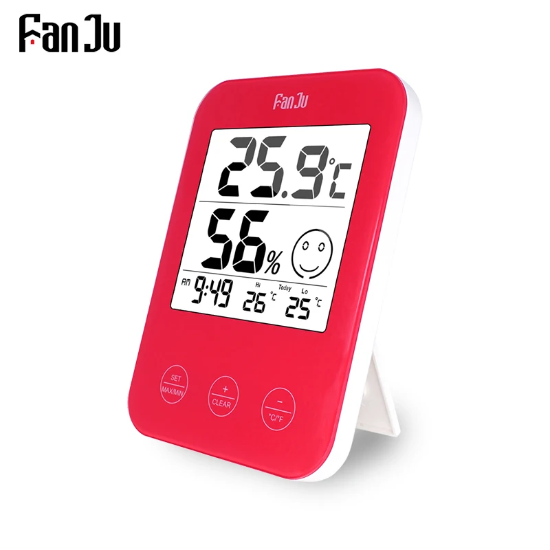 FanJu Digital Thermometer Hygrometer Wall Table Desk Watch Home Bathroom Balcony Study Comfort display Temperature Decor Clock