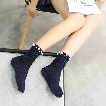 

Casual Work Business Women's Cotton Double Needle Pearl Socks Beaded Socks