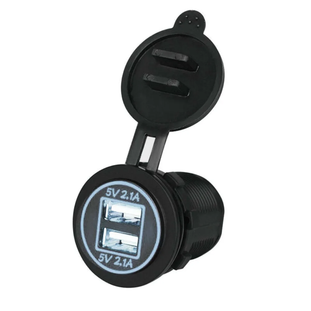 Автомобильный, мотоциклетный, светодиодный, 2.1A, двойной USB порт, зарядное устройство, адаптер питания, розетка 12 В, 24 В, прикуриватель, водонепроницаемый
