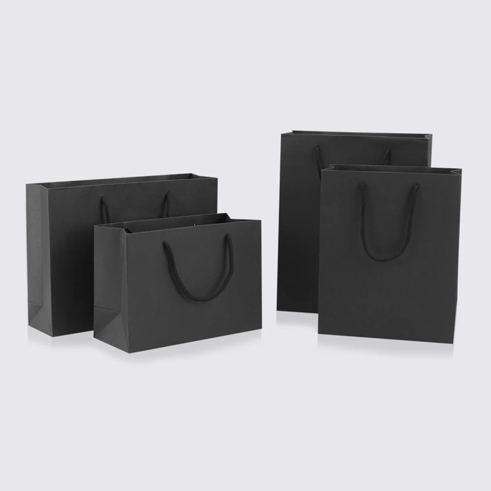 10pcs / black paper bag gift Festival wrapping paper bag kraft paper party gift bag support custom 1 color simple logo