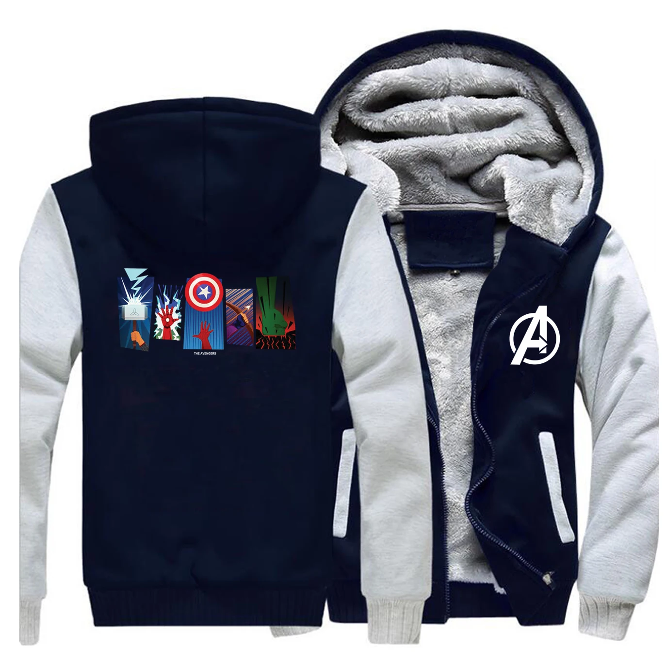 Толстовка с капюшоном с принтом marvel, флисовая утолщенная Толстовка для мужчин, одноцветная, реглан, тренд, Осень-зима, повседневные куртки на молнии