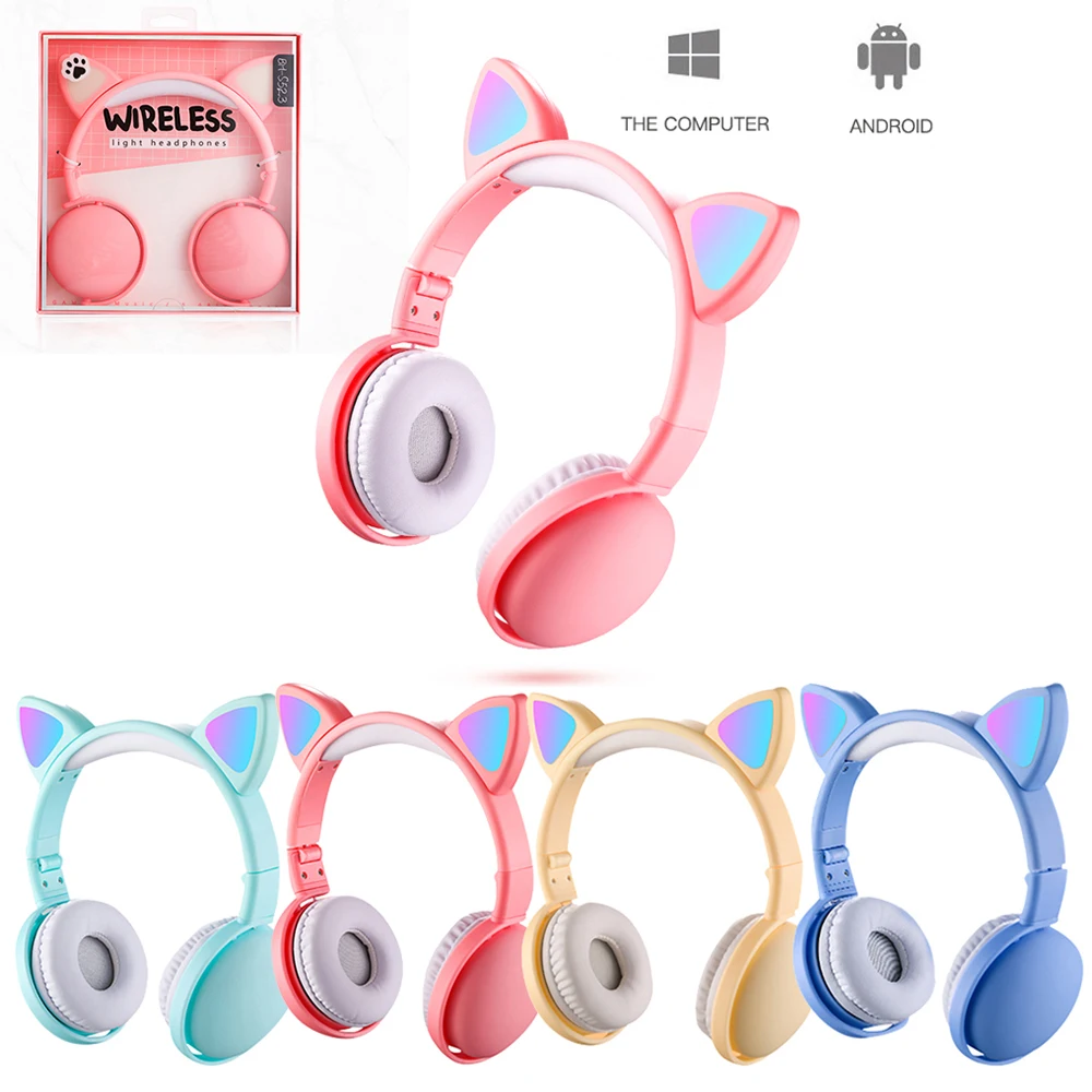 Cute LED Light Cat Ear Wireless Headphones Kids Girl Bluetooth 5 0 Music Stereo Headset Noise Cancelling Earphones With Mic Gift