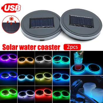 

2pcs LED Light Coaster Solar Water Coaster Drink Coasters USB Colorful Interior Atmosphere Light Anti-slip Mat Car Interior Part
