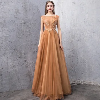 

Vestidos De Fiesta 2020 New Gold Embroidery Princess Evening Dress Long A-Line Beading Evening Gown Noble Elegant Prom Dress