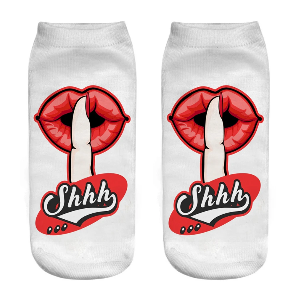 Neue Mode Ostentatious Rote Lippen Leopard Grafik Frauen Basis 3D Gedruckt Zunge Kuss Brief Lustige Mädchen Ankle Socken Dropship – Detail 17
