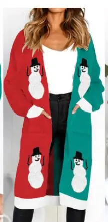 Новинка, Рождественский кардиган, длинный женский зимний свитер,, карман, Леопардовый принт, Повседневный, европейский стиль, женские вязаные свитера, vestidos SJVD3031 - Цвет: snowman