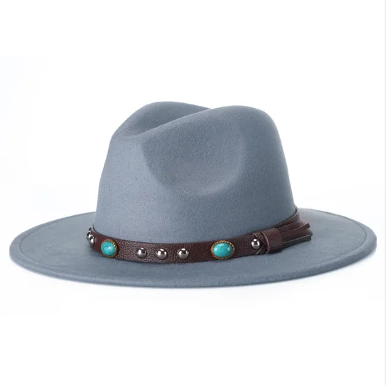 Серый Осень/зима искусственный мех fedoras для женщин и мужчин Топ Джаз шапки Европейский доллар шляпа котелок - Цвет: Серый
