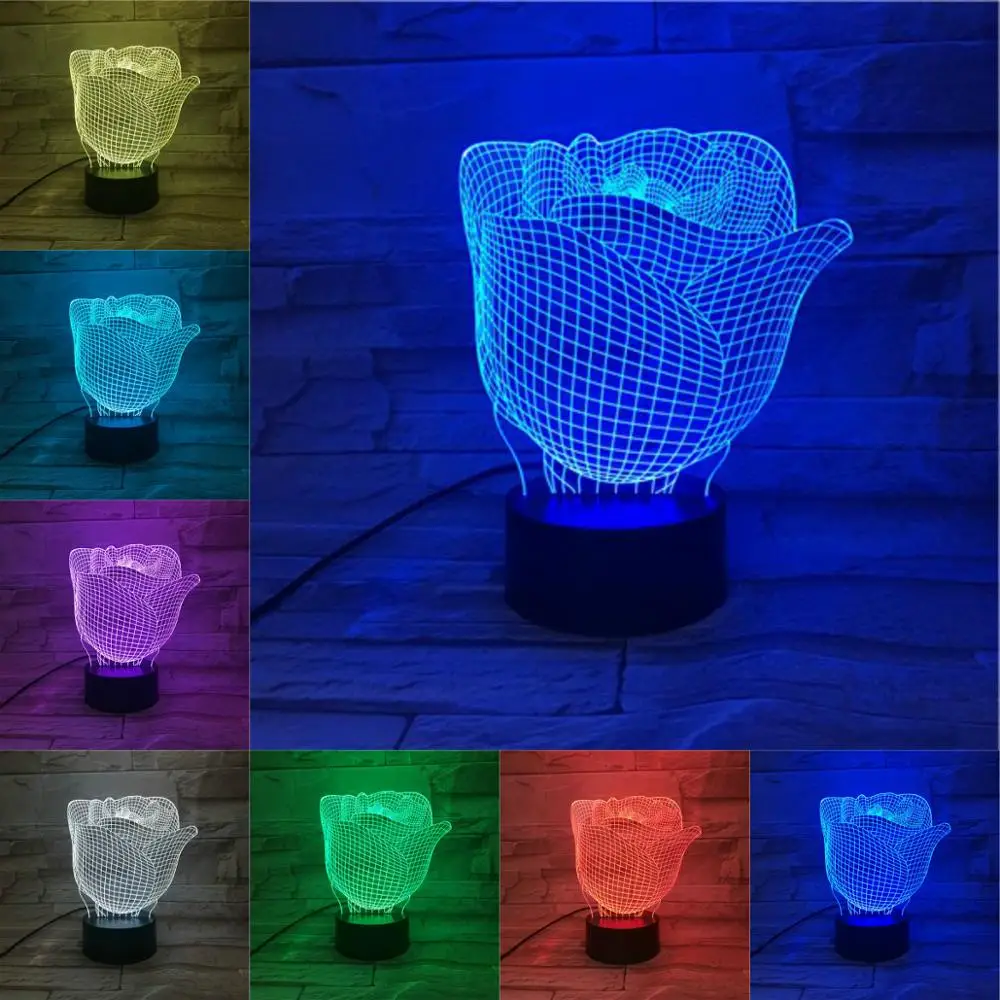 Красивая Роза 3D цветок лампа акриловая пластина сенсорный беспроводной USB Luminaria 7 цветов Изменение ночник для девочек подарок на день рождения