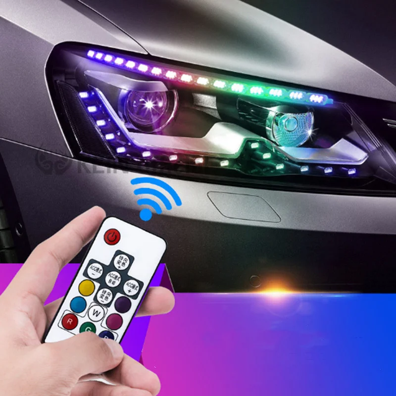 

Светодиодные дневные ходовые огни Tcart RGB DRL с дистанционным управлением, Цветная декоративная лента для фар, сигнал поворота для Peugeot 206, аксессуары