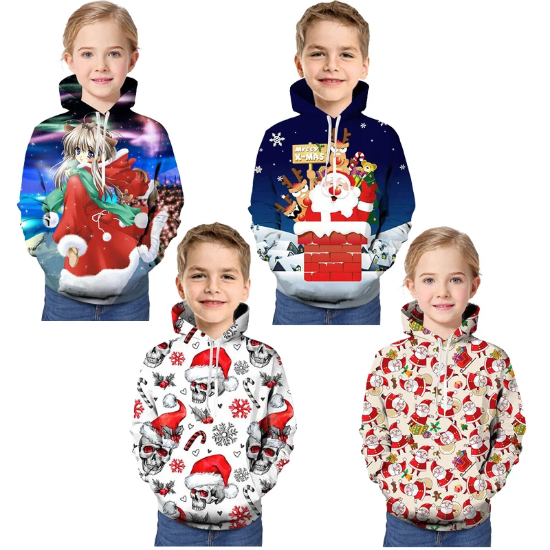 Children Kids Christmas Sweatshirt Boys Girls Funny Christmas Print Pullover Long Sleeve Hoodies Captain America Top Sweatshirt
