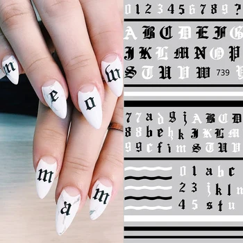 

1Pc Gothic Russia Letters 3D Nail Stickers Beautiful Self-adhesive Black Number Transfer Decals Decorations Nail Art Accessories