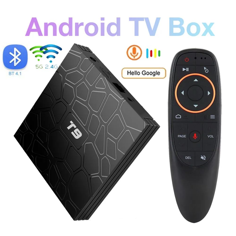 

Android 9.0 TV Box T9 RKchip3318 Quad Core Bluetooth USB 3.0 4K Set Top Box 2.4G/5G Dual WIFI 2G16G Smart tv box Media Player