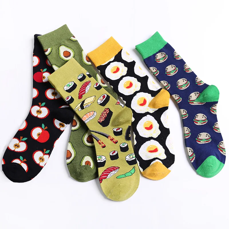 Funny socks women Men Graphic Socks Combed Cotton Omelette Frog Crazy Burger Salmon Corn Avocado Bird Fish Sock Christmas Gift | Женская