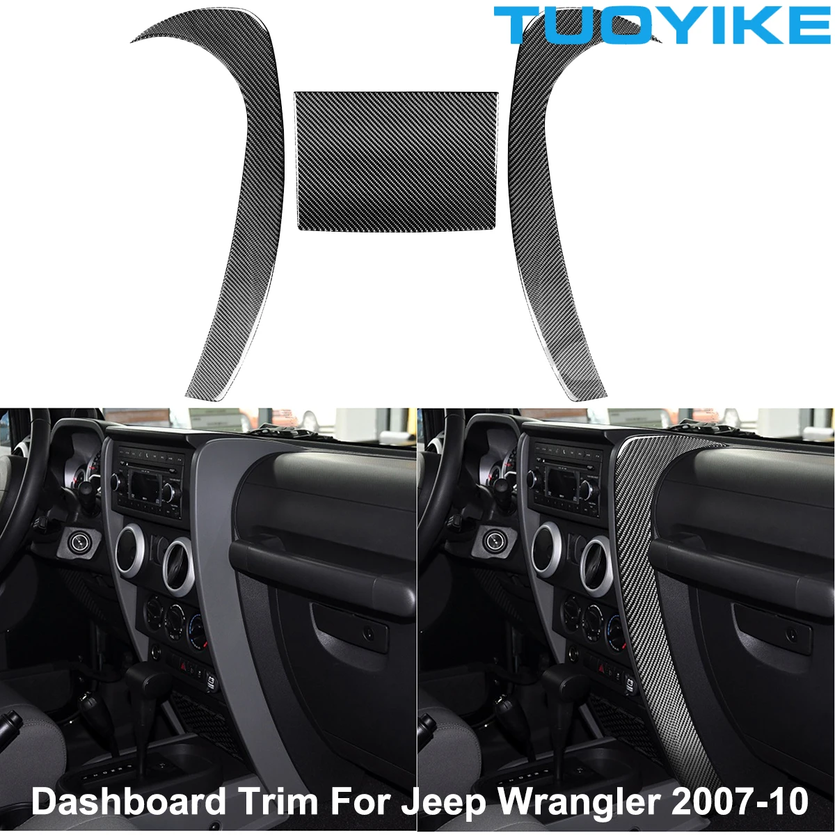 

LHD RHD Car Real Carbon Fiber Console Dashboard Trim Sticker Panel For JEEP Wrangler JK 2007-2010 Interior Moulding Accessories