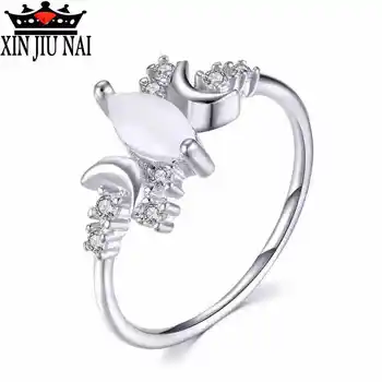 

New products Silver 925/14k Golden White Opal Moonstone Love Promise Ring Sexy Model Fashion Top Jewelry Valentine's Day Gift