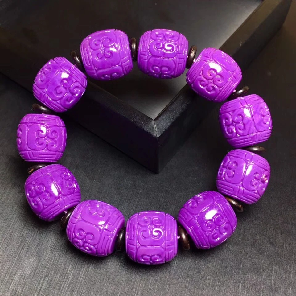 Certificate Natural Purple Phosphosiderite Gemstone Barrel Carving Beads Stretch Crystal Bracelet 16x16mm Women Men Stone AAAAA