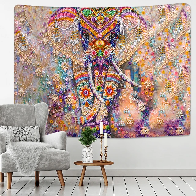 Arazzo colorato elefante perla 3D stile mosaico Hippie Boho arazzi da parete  Mandala tessuto Mat soggiorno