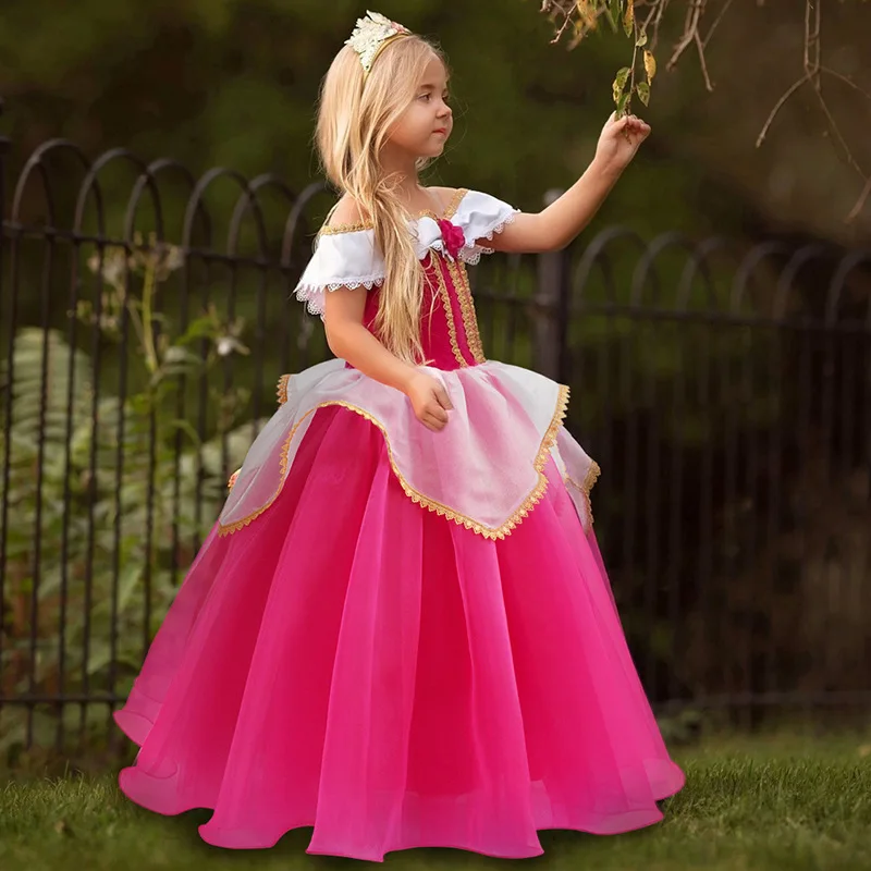 Нарядное платье принцессы Авроры для девочек, Спящая красавица, Детский костюм для косплея, Хэллоуин, вечерние платья, детская Рождественская одежда