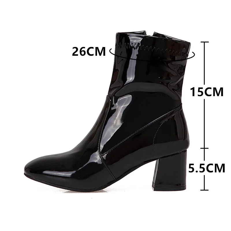 Женские ботильоны в европейском стиле с квадратным носком; сезон осень-зима; обувь на молнии на высоком каблуке; модные ботинки на толстом каблуке; botas mujer