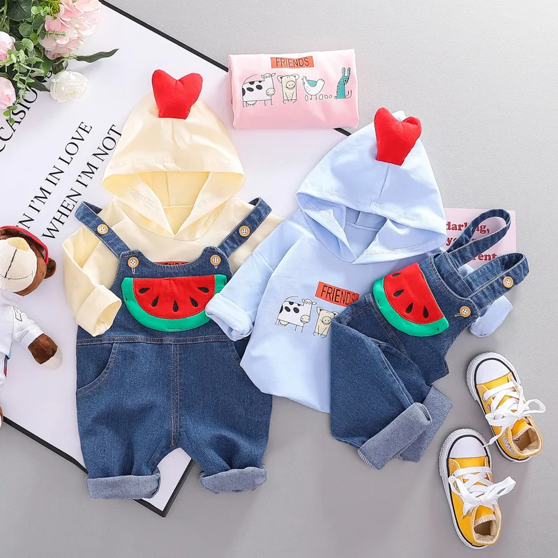 

Spring Autumn Children Cotton Clothes Baby Boys Girls Cartoon Hooded Bib Pants 2Pcs/sets Infant Kids Fashion Toddler Tracksuits