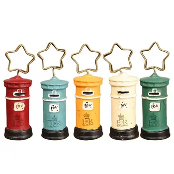 

5PCS Creative Postbox Shape Card Holders Resin Memo Clips Desktop Decoration Cute Message Note Clips Photo Holders