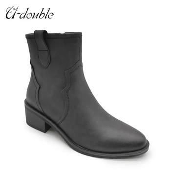 

U-DOUBLE 2020 Autumn Winter Ankle Boots for Women Chelsea Boots Women Chunky Heels Ladies Shoes Brand Designer Woman Booties