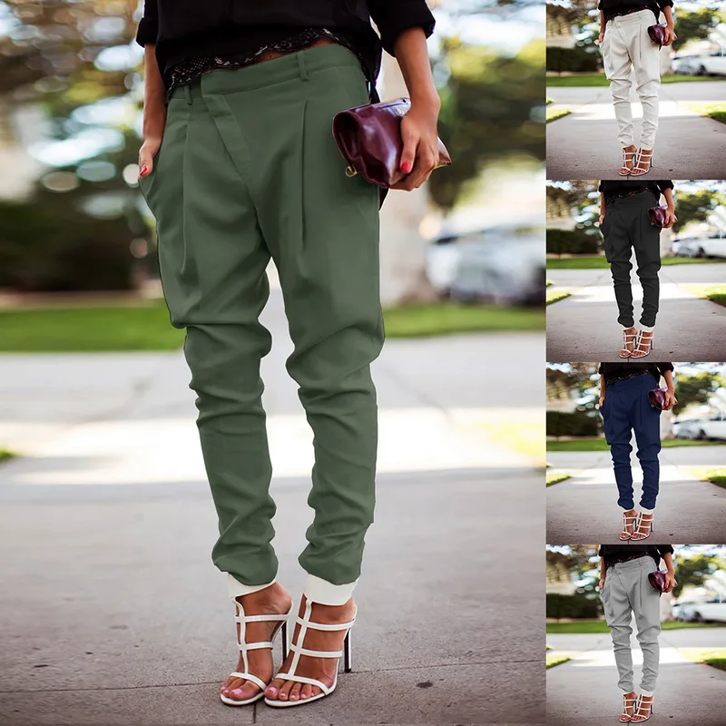 

PUIMENTIUA Women High Waist Pants Strechy Elastic Striped Pants Belt Spring Casual Bow Tie Slim Trousers Plus Size Harlan Pants