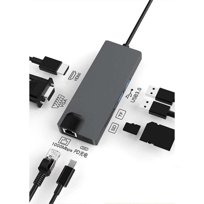 Горячая док-станция 3,0 usb-хаб type C к HDMI 4K VGA PD RJ45 гигабитная LAN SD/TF карта HDMI концентратор адаптер станция для Macbook Pro samsung