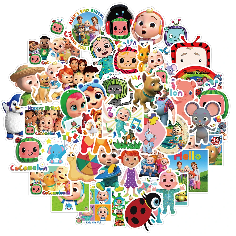 10/30/50 Uds Cocomelon de dibujos animados pegatinas monopatín DIY nevera portátil de la motocicleta de adhesivos para el equipaje etiqueta para los niños juguete para regalo