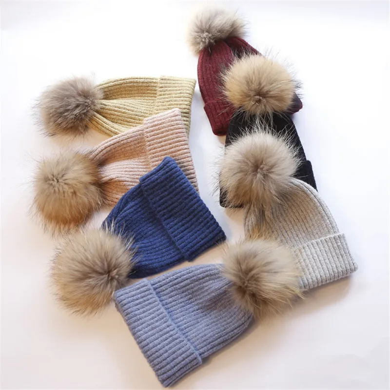 

Real Fur Baby Hat Pom Pom Children Winter Hat for Baby Wool Hat Kids Girls Boys Cap Beanie Warm Toddler Hat
