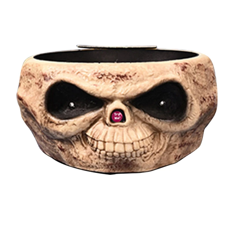 Khaki Halloween Electric Toy Candy Bowl with Jump Skull Hand Scary Eyes Party Creepy Decoration Haunted Skull Bowl Ktv Bar Horror Prop - Цвет: Khaki