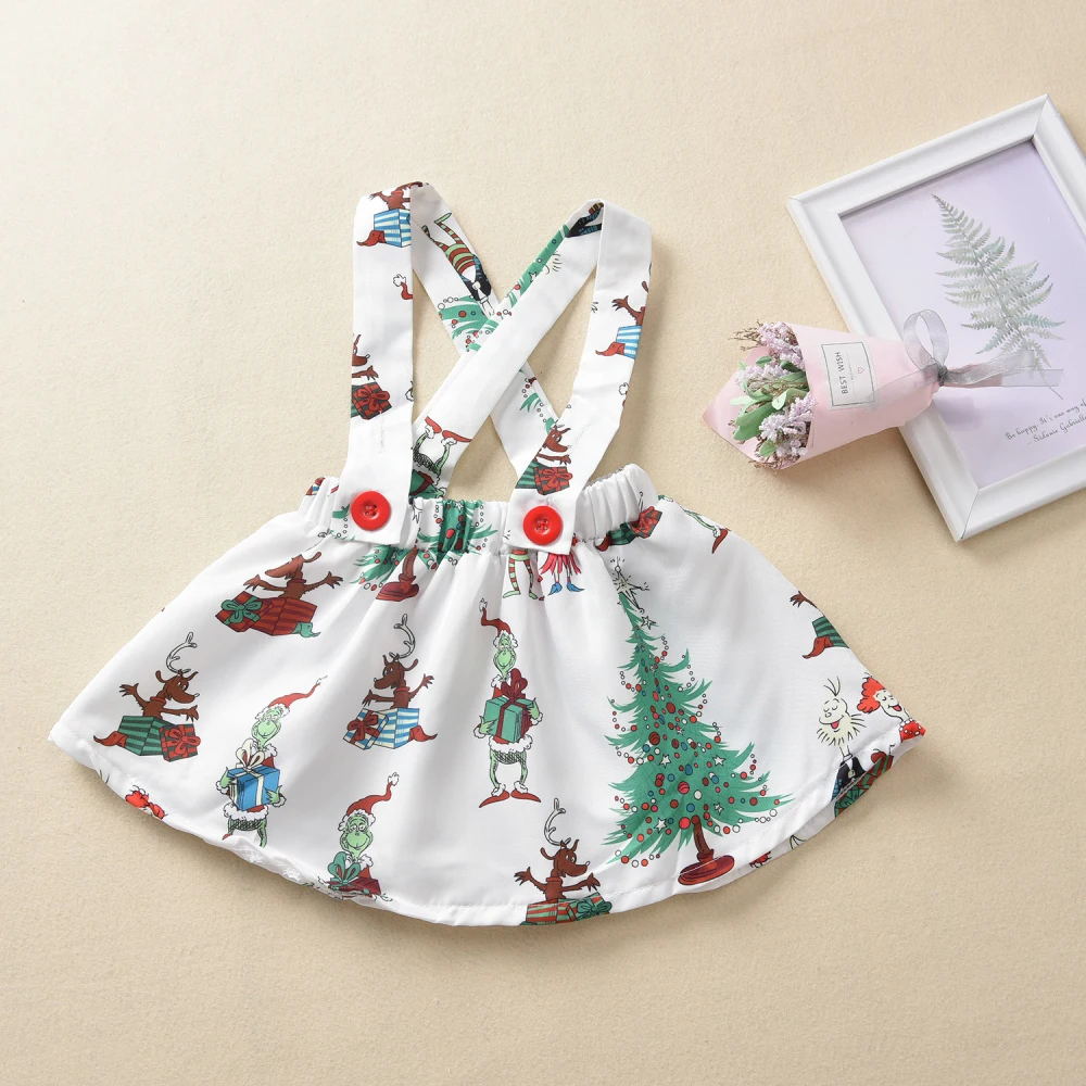 Комплекты одежды для новорожденных девочек Рождественская одежда с длинными рукавами и рисунком футболка платье с нагрудником
