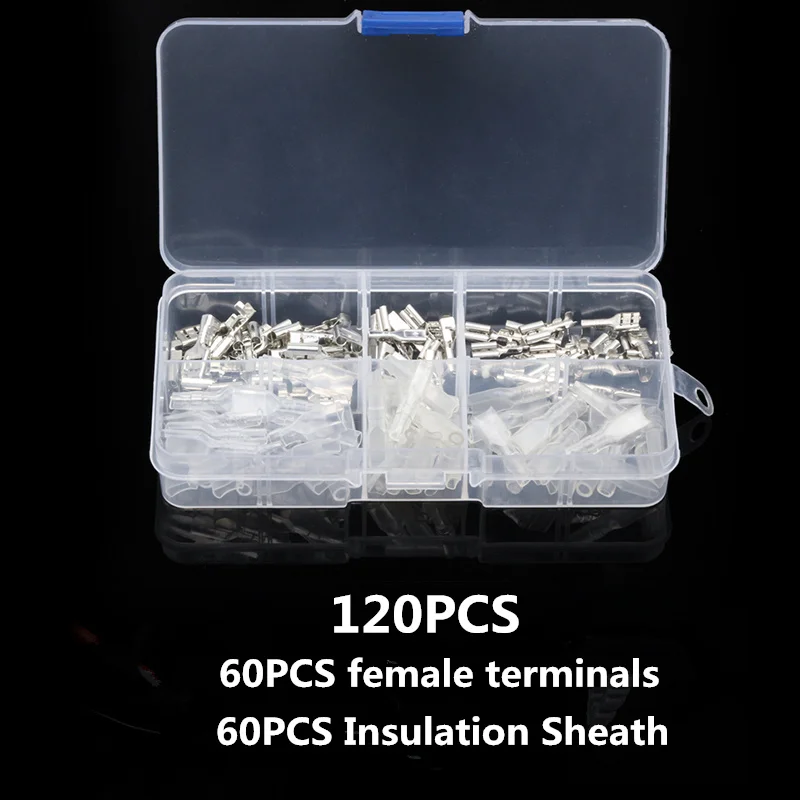 120 pcs no Male 270/150/120 шт 2,8/4,8/6,3 мм обжимных разъёмов, коннекторов для утепленная уплотнение электрические соединители проводов обжимных клемм соединитель Ассортимент Комплект - Цвет: 120 pcs no Male