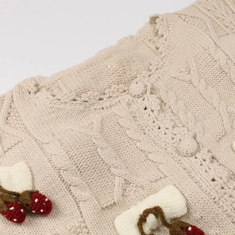 TVVOVVIN Knitted Sweater Patchwork Three-dimensional Strawberry Breathable O Neck Full Sleeve Match All Cardigans Coat Top C596