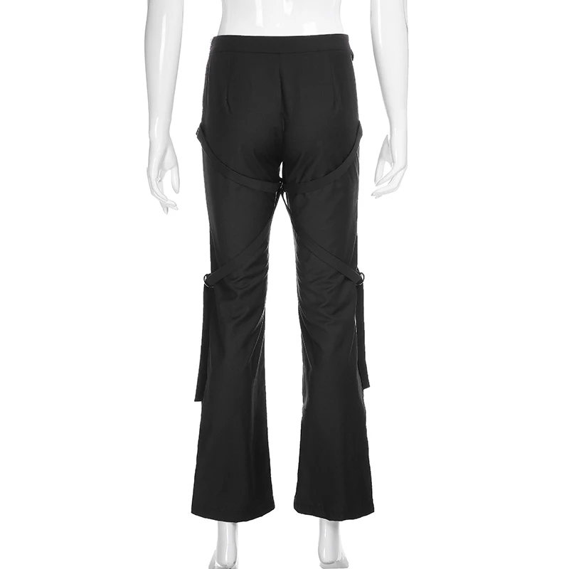HEYounGIRL Harajuku Elegant Black Suit Pants Women High Waist Long Trousers Ladies Casual Straight Sweatpants with Strips Summer