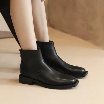 

Two ways to wear western cowboy ankle boots for women genuine leather shoes zipper boots mid thick heels knee high woman boots