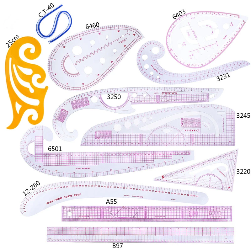 MIUSIE 12pcs French Curve Sewing Set Sewing Ruler Multi-functional Sewing Tools Cutting Ruler Clothing Sample Metric Yardstick best rolling tool box
