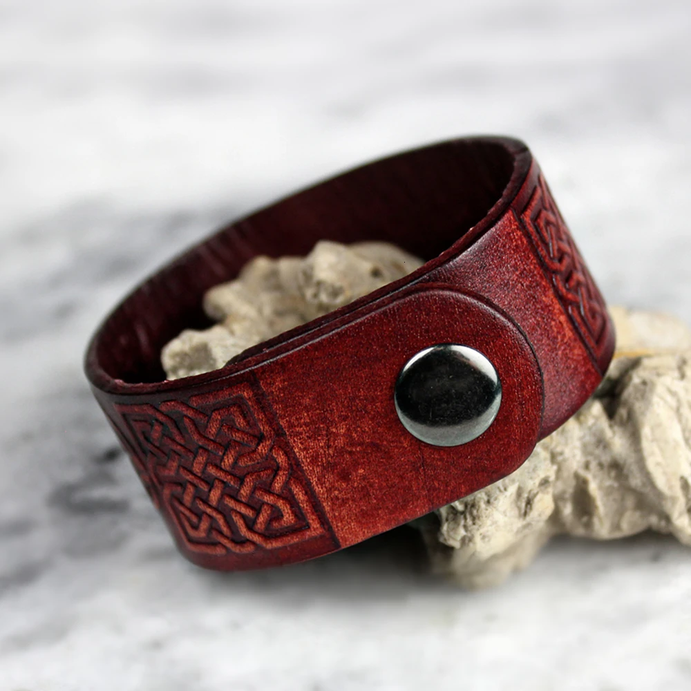 Viking Valknut браслет окрашенный штампованный кожаный норсе один Орел наручный манжет кельтские узлы браслет скандинавский амулет ювелирные изделия